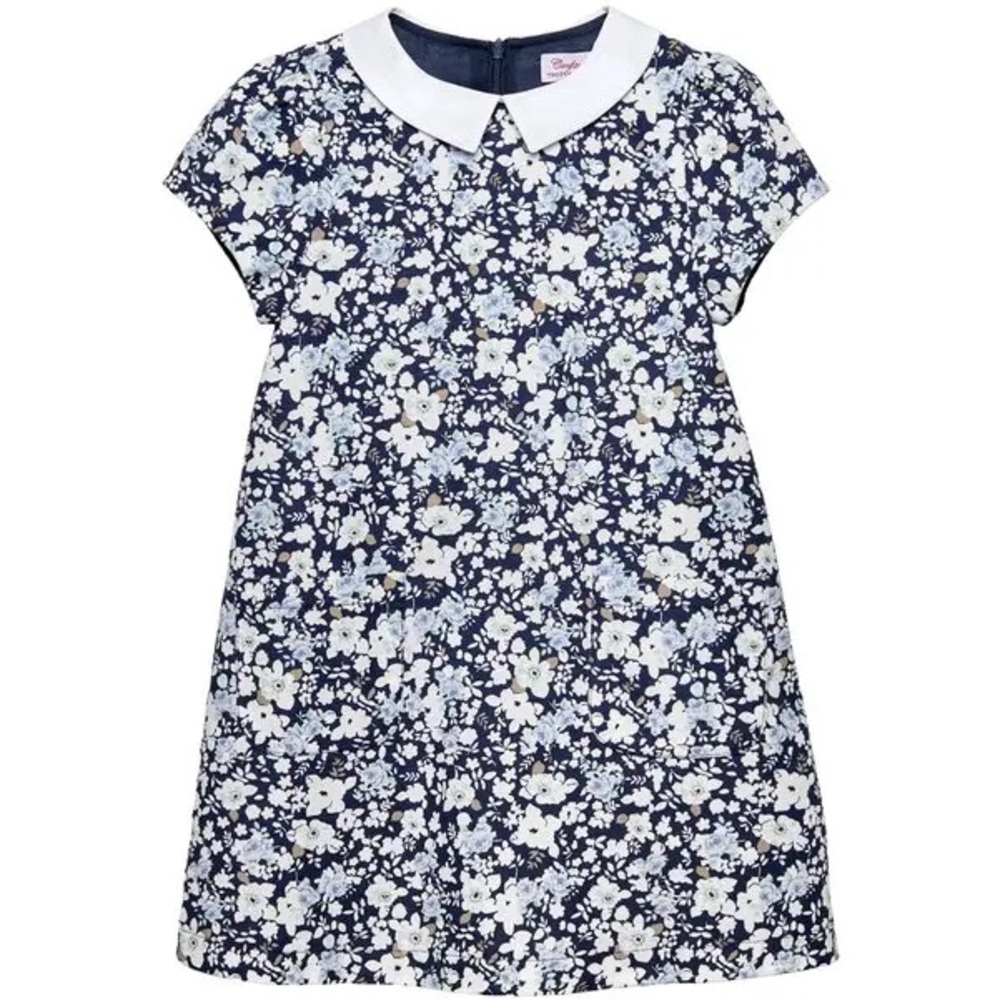 Confiture for Trotters London Floral Peter Pan Collar Dress 3Y NWT Navy Blue